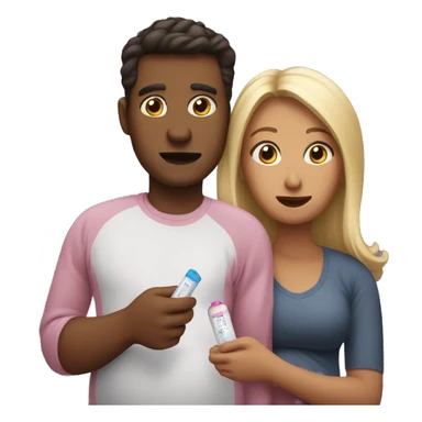 couple looking at pregnancy test sticker