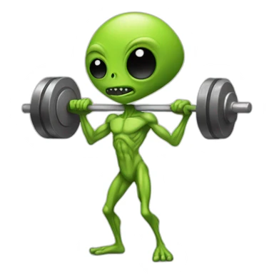 skinny alien holding a barbell sticker