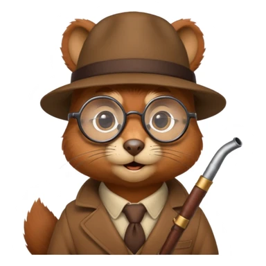 écureuil détective avec des lunettes rondes et une pipe, style emoji Apple sticker
