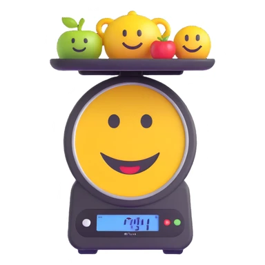 kitchen scale with a cheerful smiley face on the display sticker