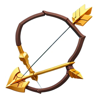 Clash of Clans aesthetic: Cinematic Playful Pixel 3D Bow & Arrow Portrait Emoji, rendered in a 3D vector-style similar to standard emojis with minimal shading and bold, simplified shapes. A compact, distinct form with signature details, softly glowing with a pixelated adventure charm. Simplified yet unmistakably iconic, highly detailed and consistent, glowing with a soft radiance and high shine. Stylized with a touch of classic pixel-art charm and a soft glowing outline, capturing the essence of a beloved gaming relic with a friendly, playful manner! sticker