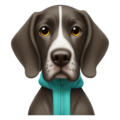 German pointer wearing a turquoise hoodie sticker