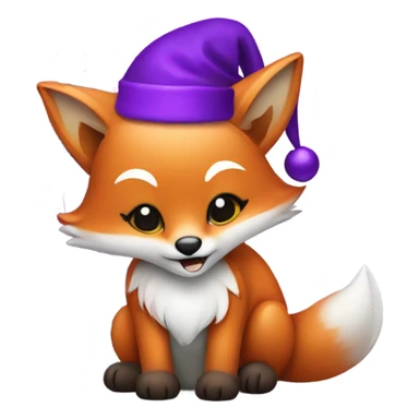 Baby fox with purple Santa hat sitting next to purple Christmas tree   sticker