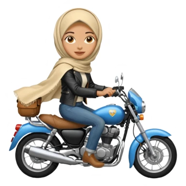 A woman wearing a cream colored pashmina hijab riding a motorbike sticker