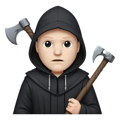 an executioner with a black hood and an axe in his hand sticker