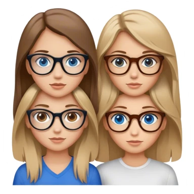 a girl with dirty blonde hair and blue eyes, next to a girl with brunette hair and brown eyes with brown glasses on a white background  sticker