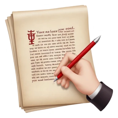 Minimalist emoji-style sticker of a pale hand signing a parchment contract titled “YOUR SOUL” in gothic font, muted red ink, grayscale background sticker