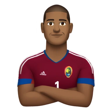 salomon rondon wearing Venezuela red wine adidas t-shirt and holding FIFA world cup sticker