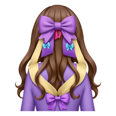 long wavy brown hair from behind with a medium lilac bow sticker