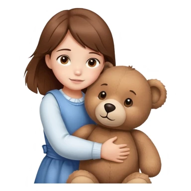 a little girl (brown hair, brown eyes) hugging a big teddy bear (bigger than the girl) sticker