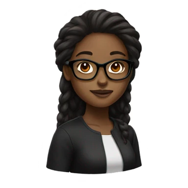 a black girl with long brown hair and black glasses sticker