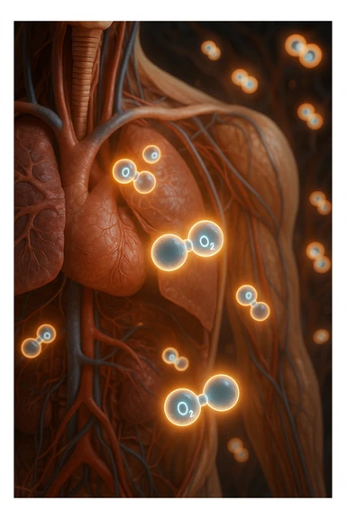 OSSIGENO FLUTTUA IN UN CORPO UMANO ANATOMICO, IPERREALISTICO 4K sticker
