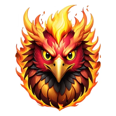 Cinematic Fierce Battle-Hardened Mystical Fire Phoenix Portrait Emoji, head tilted with an aggressive, unwavering gaze that speaks of relentless combat. The flame-kissed form is marked by rugged, charred feathers and vivid battle scars. Its blazing eyes radiate raw intensity and steely resolve, rendered with lifelike detail and stark natural lighting, high shine, channeling an aura of unyielding warlike energy and valor, softened by a dynamic glowing outline that highlights its battle-earned ferocity. sticker