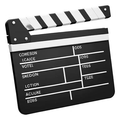 Ultra minimal black and white film clapperboard with simple stripes, clean iOS emoji style, reduced to basic geometric shapes sticker