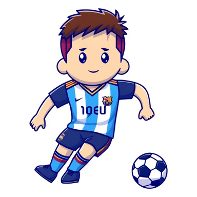 lionel messi dribbling a soccer ball wearing a blue and white jersey sticker