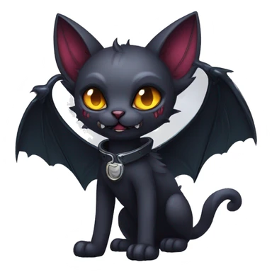  cool edgy fantasy dark-themed animal vampiric cat-hybrid Fakemon with fangs and bat-wing-ears with a collar full body sticker