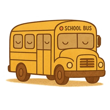 school bus, bright yellow, cartoon style sticker