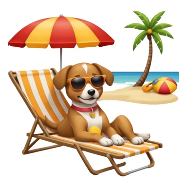 dog lying beside beach on chair with sunglasses sticker