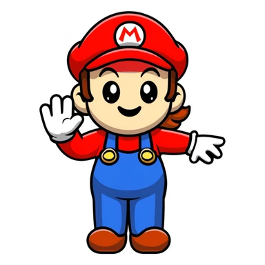 female Mario waving in cute cartoon style sticker