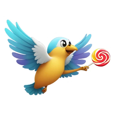 Bird flying plane with a lollipop sticker