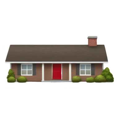 Brown colored ranch style house with a red  front door  sticker