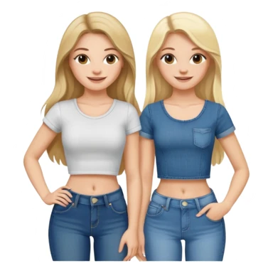 a long hair brunette white girl and a blonde girl in jeans and crop tops smiling friends sticker