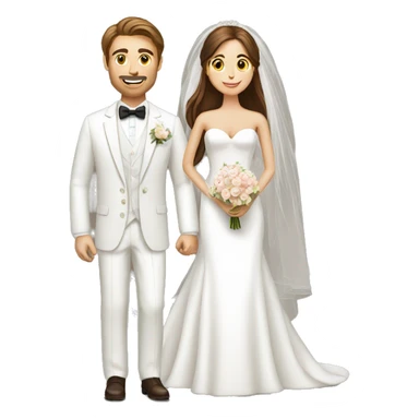 Groom with white suit and bride with long brown hair sticker