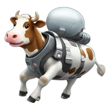 cow with udder flying to space while wearing a jetpack sticker