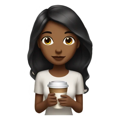 Brown skin girl with long black hair and a coffee sticker