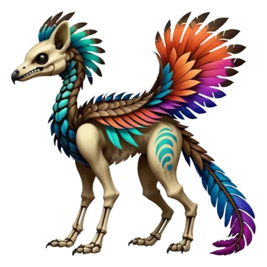 Rare colorful gradients colored realistic dark edgy glossy shiny tropical tribal patterned feathery skeletal badass epic pretty beautiful handsome gorgeous aesthetic colorful vibrant Vernid-Trico-species-Fakemon-creature by LiLaiRa, 4 legs, 1 tail, random markings, (full body) sticker