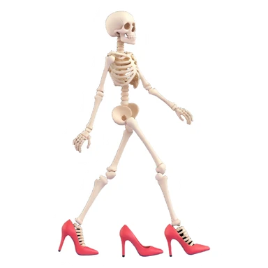 skeleton walking confidently in high heels with a fun vibe sticker