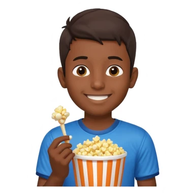 an indian boy wearing indian cricket jersey and eating popcorn sticker