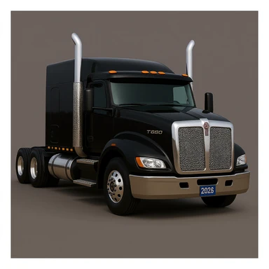 Make sure this 2026 Kenworth T680 Flat Top semi sleeper has no visible external air filters, keep photorealistic look and flat top sleeper cab, no background. sticker