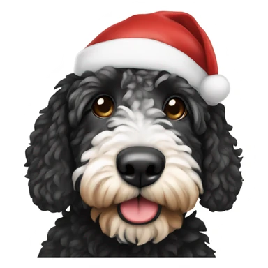 Black,white,tan bernadoodle in Santa hat sticker