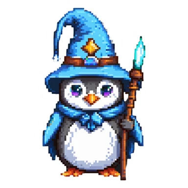 penguin wizard with a staff and wizard hat sticker