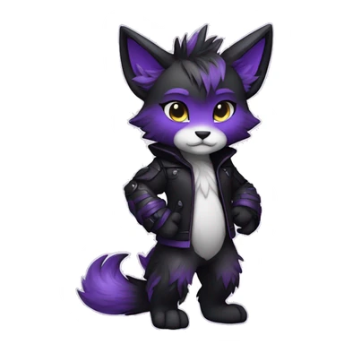 Anthro-Edgy-Cool-Black-Purple-Contrast-Colors-Fantasy-Fur-Sona-Chibi-Shiny-Fakémon-Hybrid full body sticker