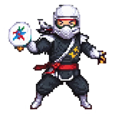 masked ninja mid-throw shuriken flying sticker