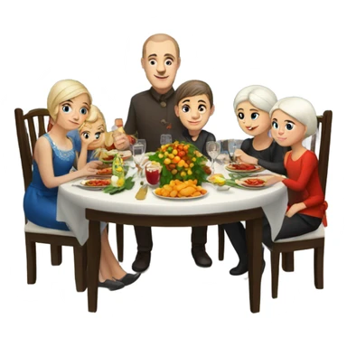 Russian family sitting at the New Year's table sticker