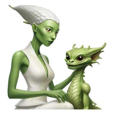 Photo realistic, alien female green,  on white china dragon infinite story sticker