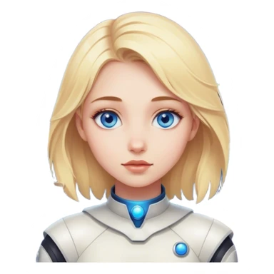 A blonde girl with blue eyes with many planets around her sticker