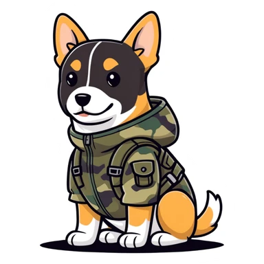 Dog in camo gear sticker