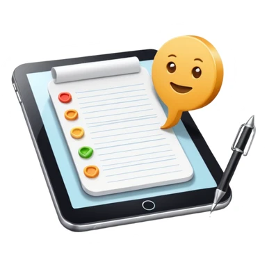 3D icon symbolizing writing a review and sharing opinions, food app context, single object, modern and clean style, soft lighting, isolated, no background sticker