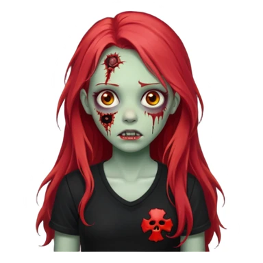 zombie girl with long red hair with black shirt that says lei sticker