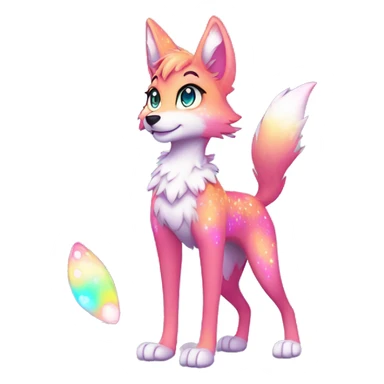 Anthro Colorful Shiny Fionbri-Falvie-sparkle-wolf-sona with neon spots full body sticker