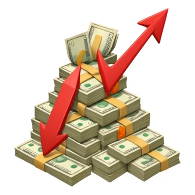 a pile of money with red arrow up with a strategy paper background sticker