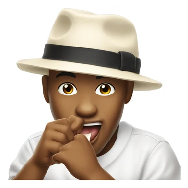 B-boy with Kangol panama hat showing a bite gesture sticker