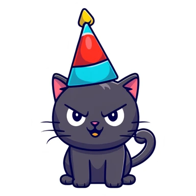 Angry black cat with party hat on sticker