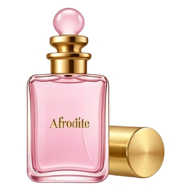 rectangle perfume light pink liquid gold cylinder cap written AFRODITE sticker