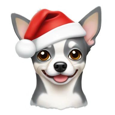 Grey and white chihuahua with Santa hat sticker