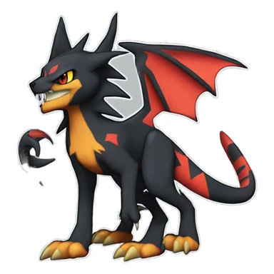 Cool Edgy Litten-Garchomp-Houndoom-Luxray Fakémon Digimon with Edgy markings, full body, outlined sticker